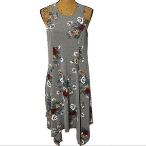 Torrid Grey Floral Asymmetrical Casual Career Stretchy Sleeveless Dress M